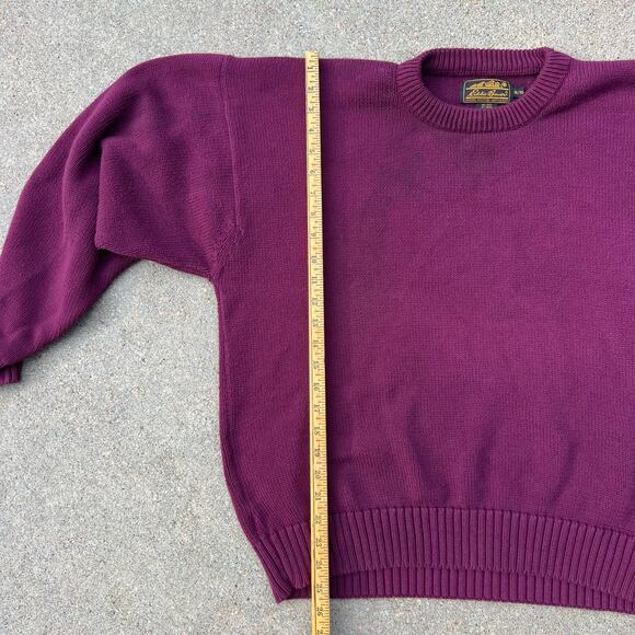 Vintage 90s Eddie Bauer Plum Maroon Cotton Knit Crewneck Sweater XL - Picture 7 of 8